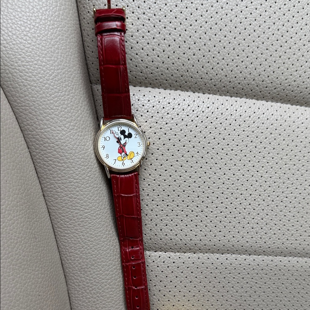 Red Leather Mickey Mouse Watch